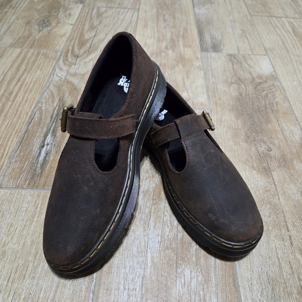 Dr. Martens Zavala Mary Jane Brown Suede Shoes Women Sz 9 NWOT